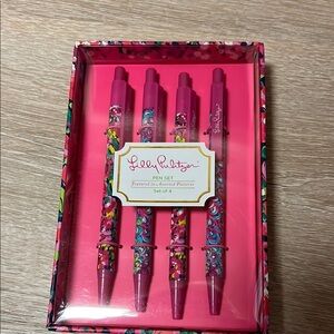 Lilly Pulitzer set of 4 black ink pens in assorted patterns new in sealed box